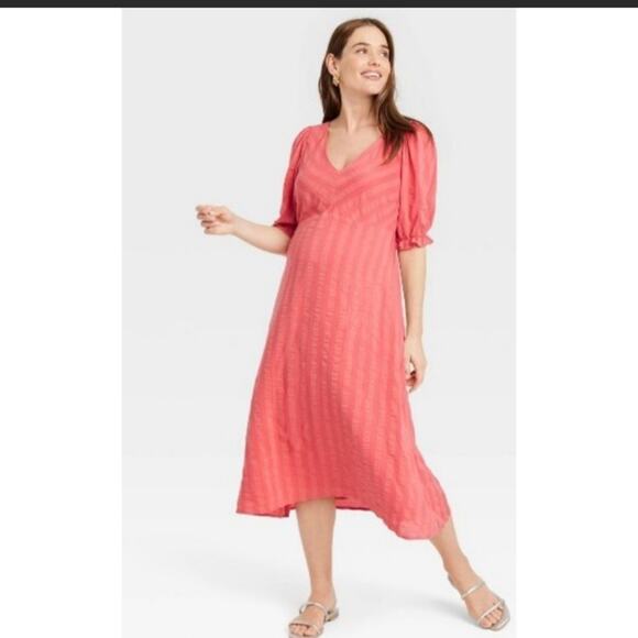 The nines by hatch maternity dress womans small pink stripe cute photo v neck - Picture 1 of 10